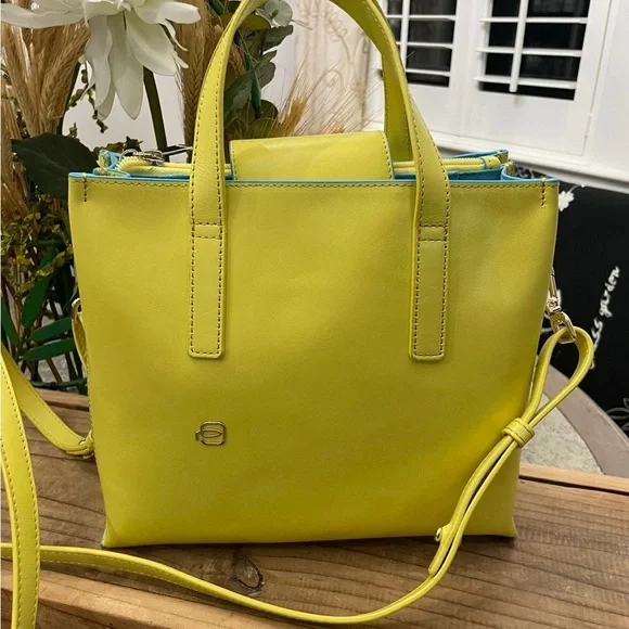 PIQUADRO” YELLOW SOFT ITALIAN LEATHER DESIGNER SATCHEL - Picture 6 of 12